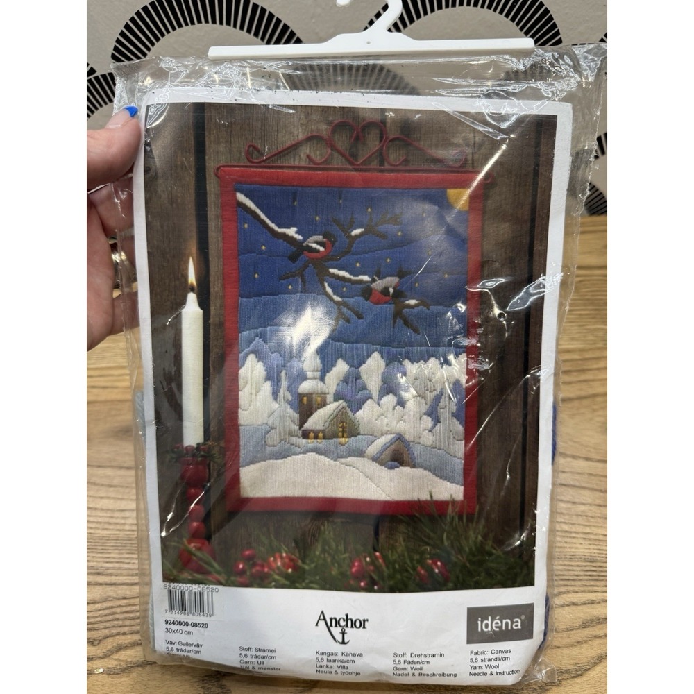 Vtg ANCHOR Idena WINTER SCENE Farm Snow Birds Longstitch tapestry Kit